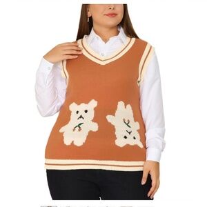 AGNES ORINDA Women's Plus Size V-Neck Teddy Bear Knit Sweater Vest (3X) So cute!